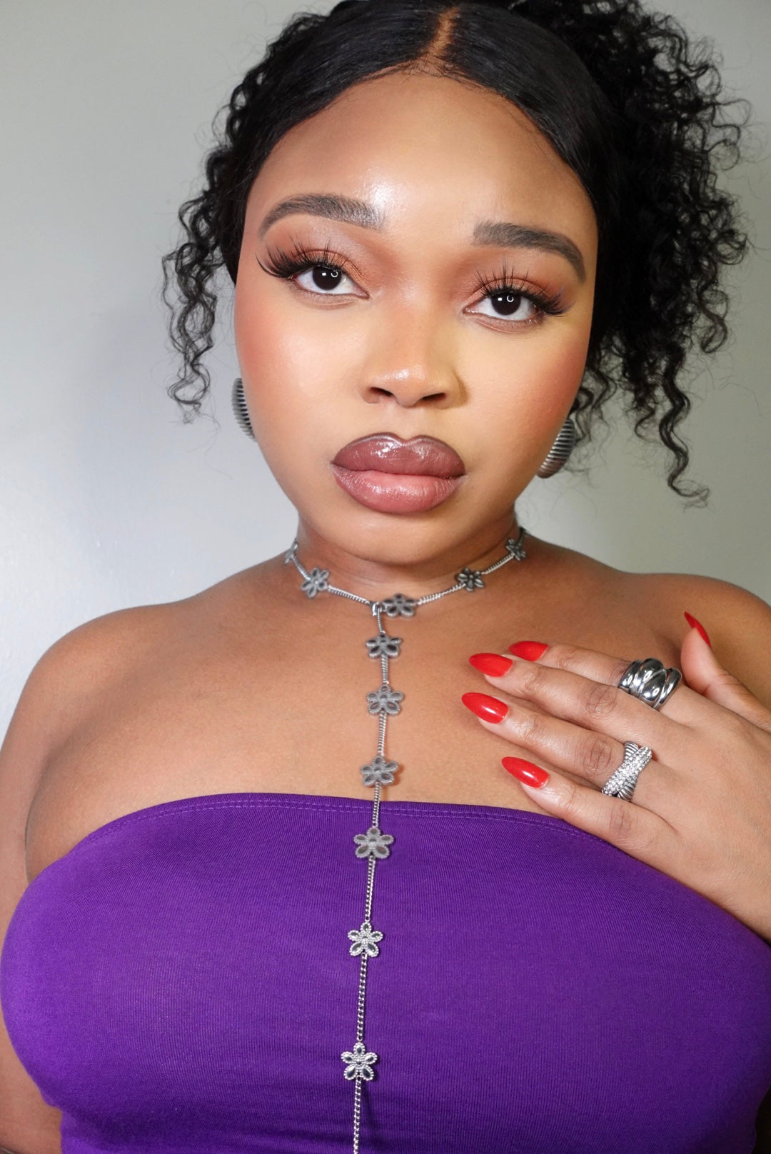 Jolie 17 Hibicus Floret Long Necklace 18K Gold Filled Tarnish Free Jewelry