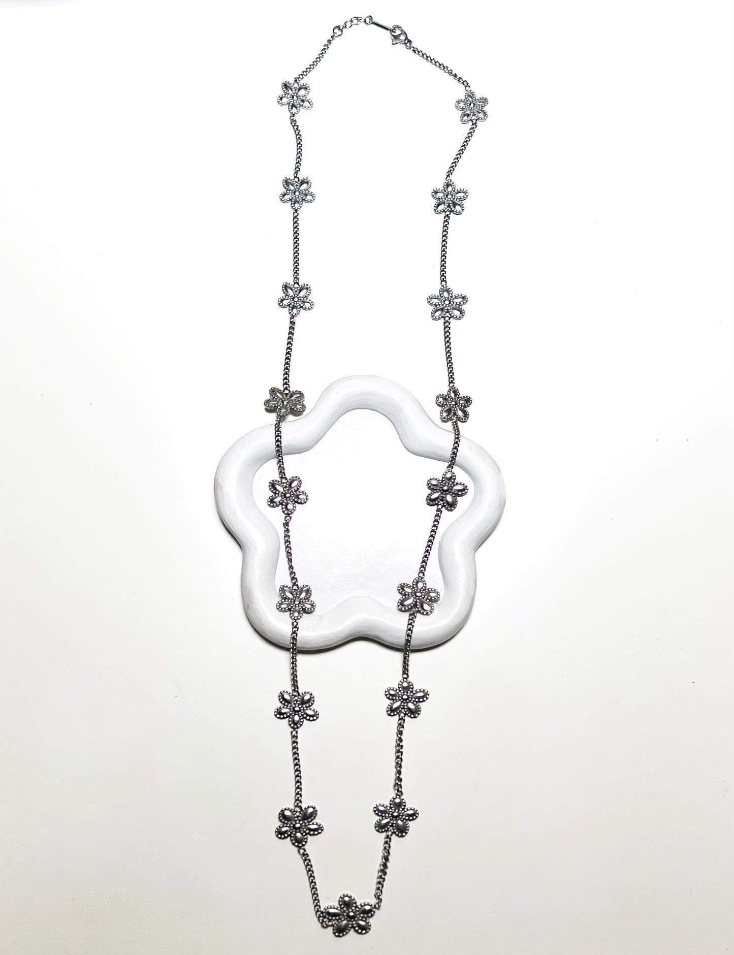 Jolie 17 Hibicus Floret Long Necklace 18K Gold Filled Tarnish Free Jewelry