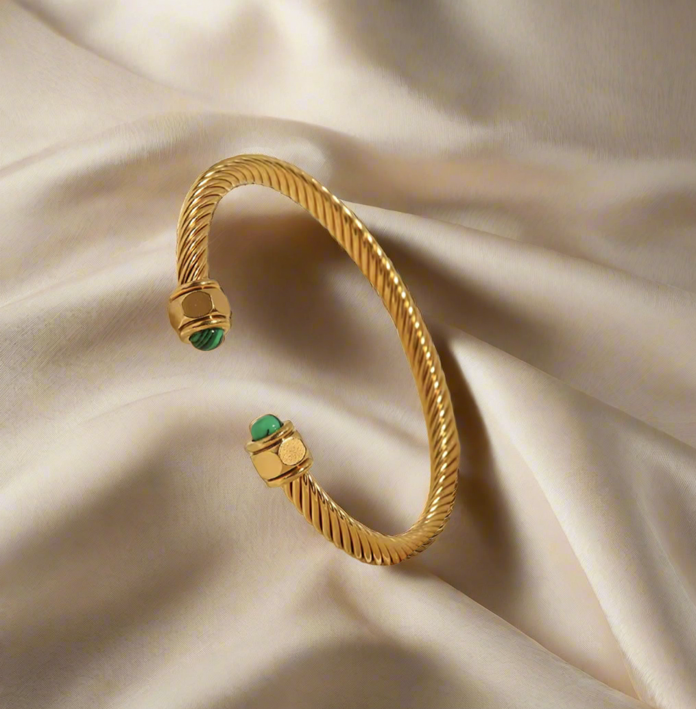 Liberté Twisted Pavé Malachite Bangle Bracelet