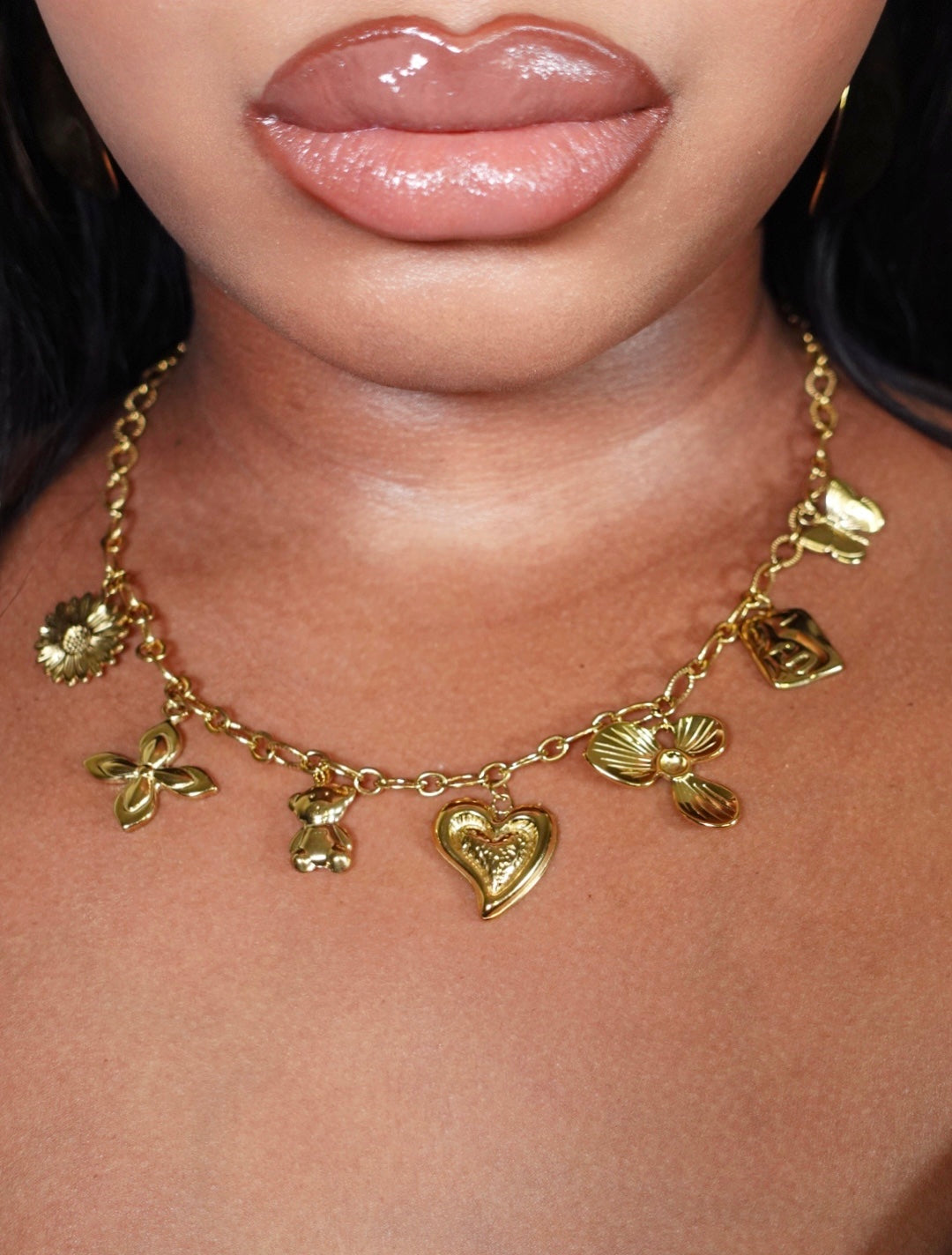 Sapphire Gold Charm Statement Necklace