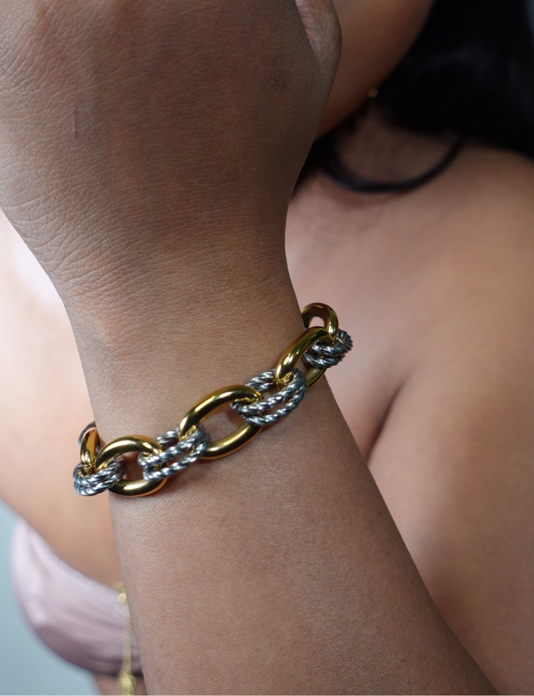 Flourish Mixed Metal Heavy Hardware Statement Bracelet