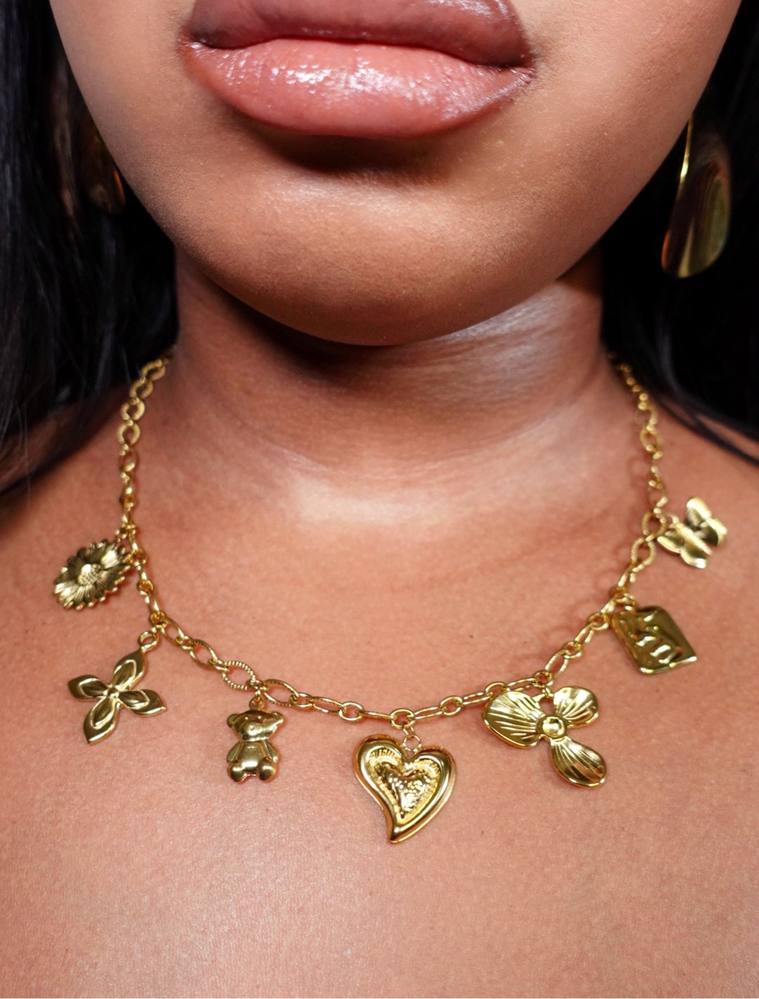 Sapphire Gold Charm Statement Necklace