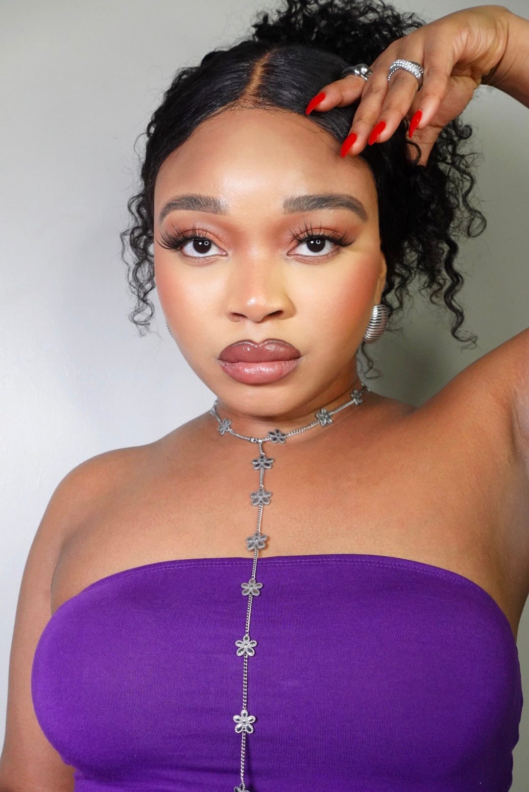 Jolie 17 Hibicus Floret Long Necklace 18K Gold Filled Tarnish Free Jewelry