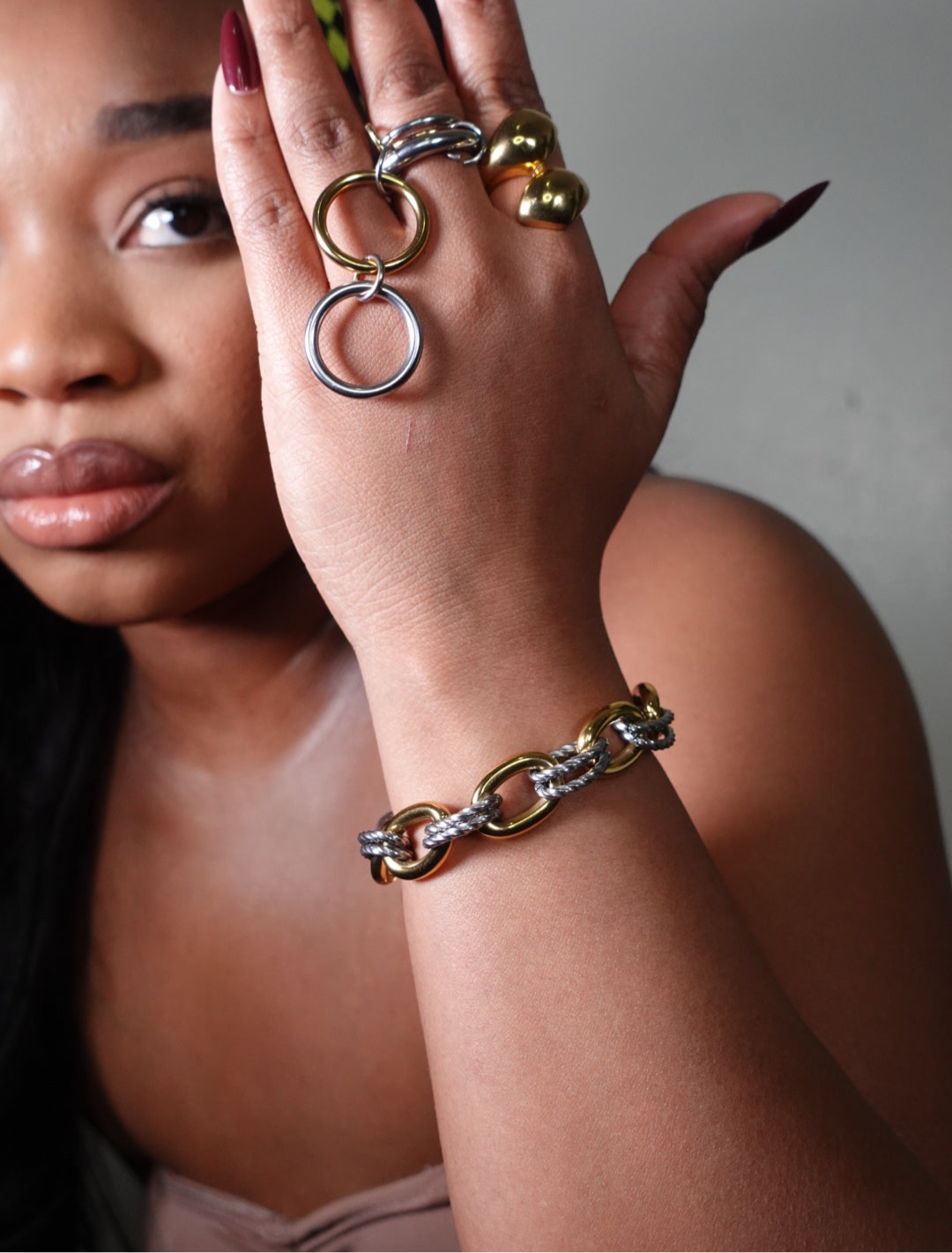 Flourish Mixed Metal Heavy Hardware Statement Bracelet