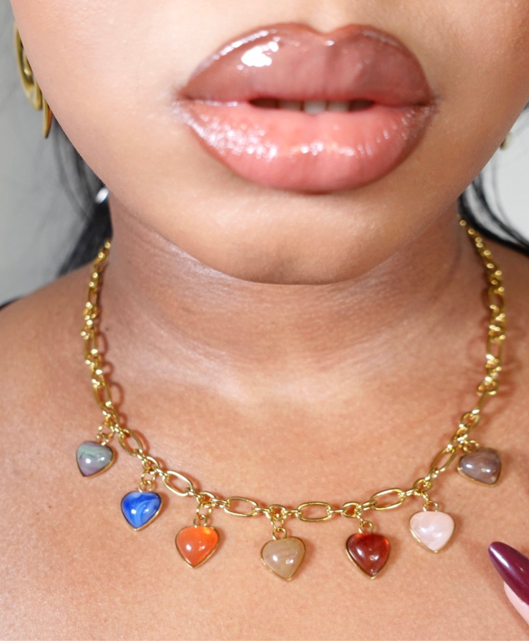 Akoma Colorful Natural Stone Heart Charm Necklace