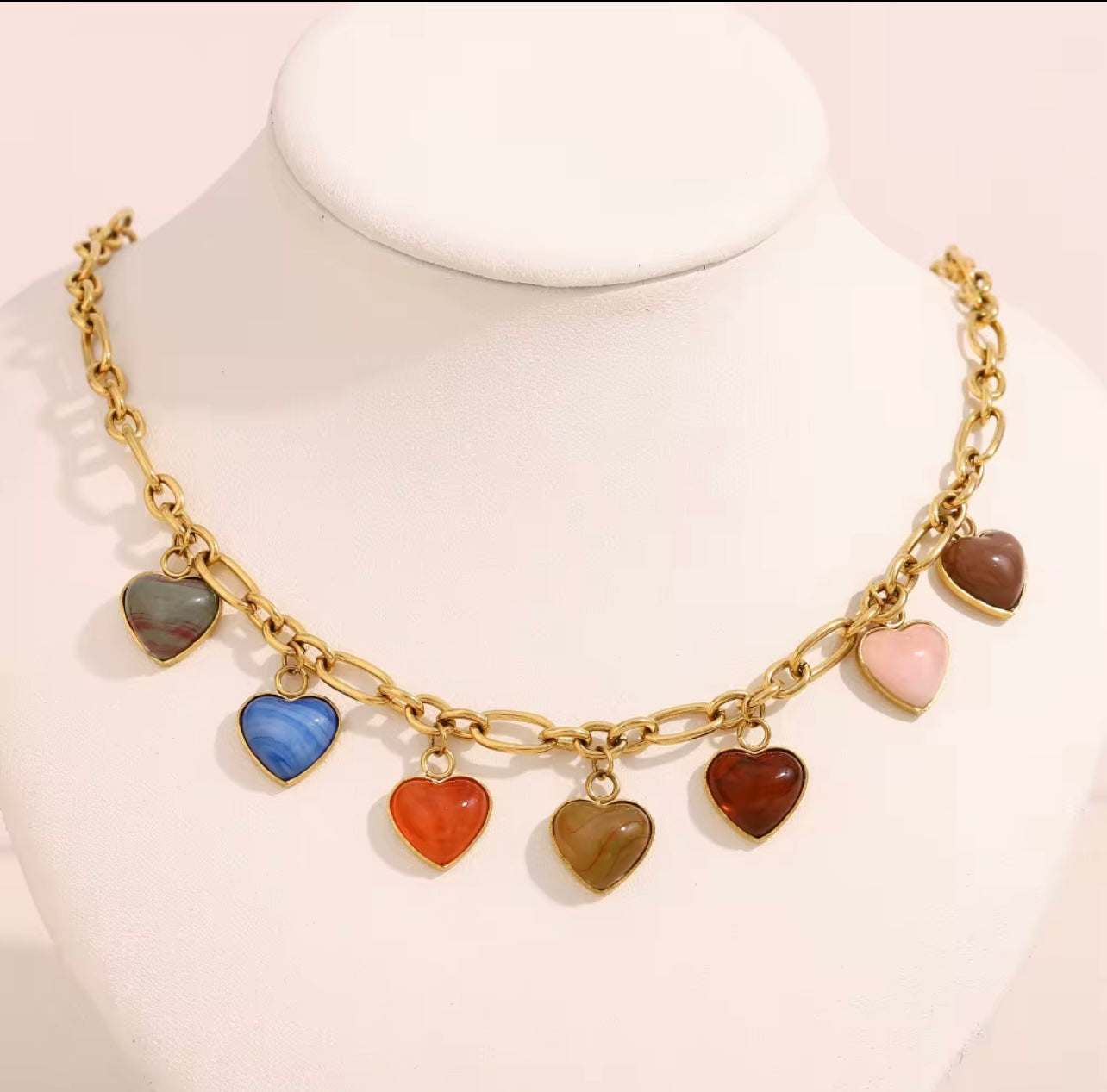 Akoma Colorful Natural Stone Heart Charm Necklace