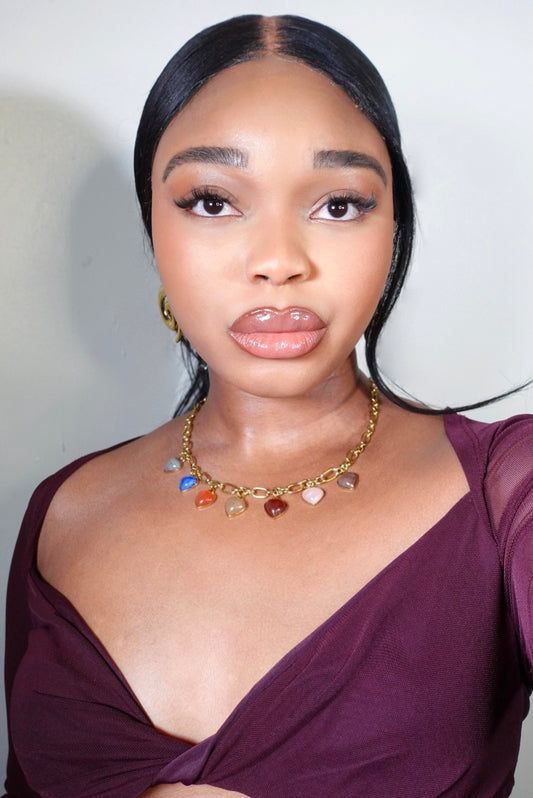 Akoma Colorful Natural Stone Heart Charm Necklace