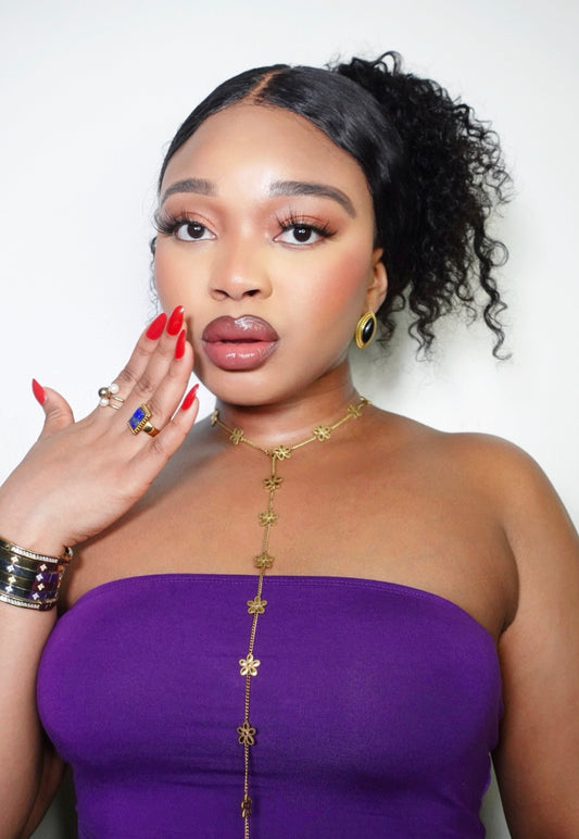 Jolie 17 Hibicus Floret Long Necklace 18K Gold Filled Tarnish Free Jewelry