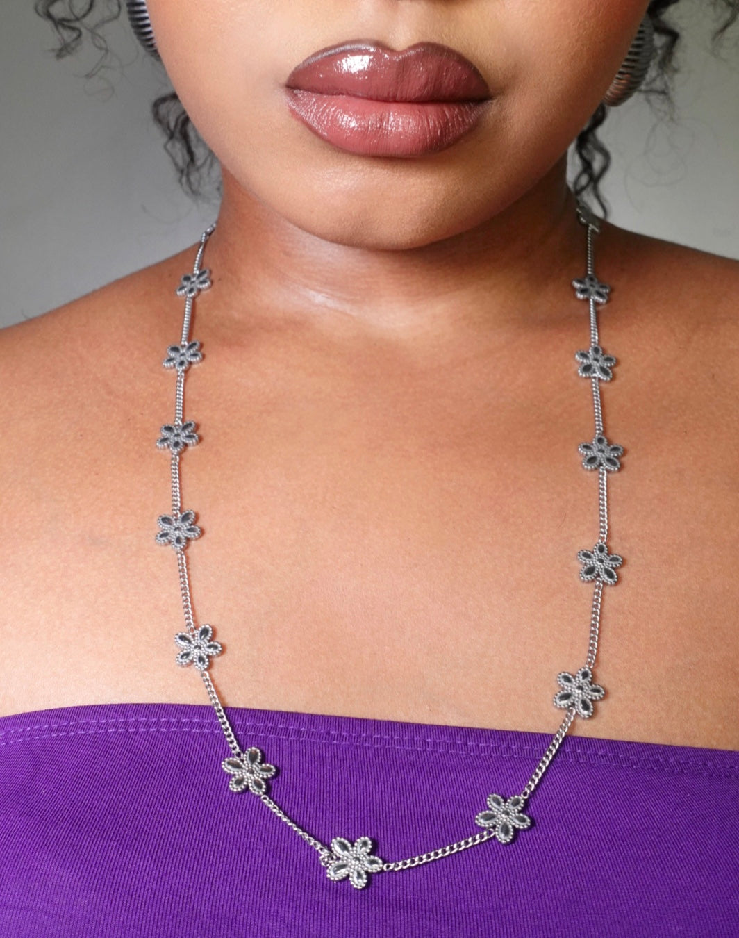 Jolie 17 Hibicus Floret Long Necklace 18K Gold Filled Tarnish Free Jewelry