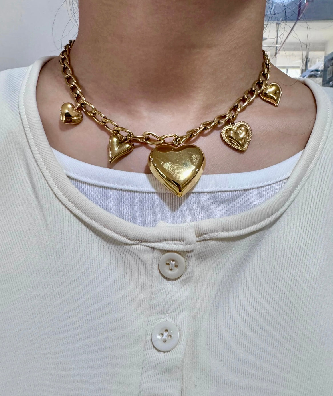 Ahoufe Heart Charm Chunky Necklace