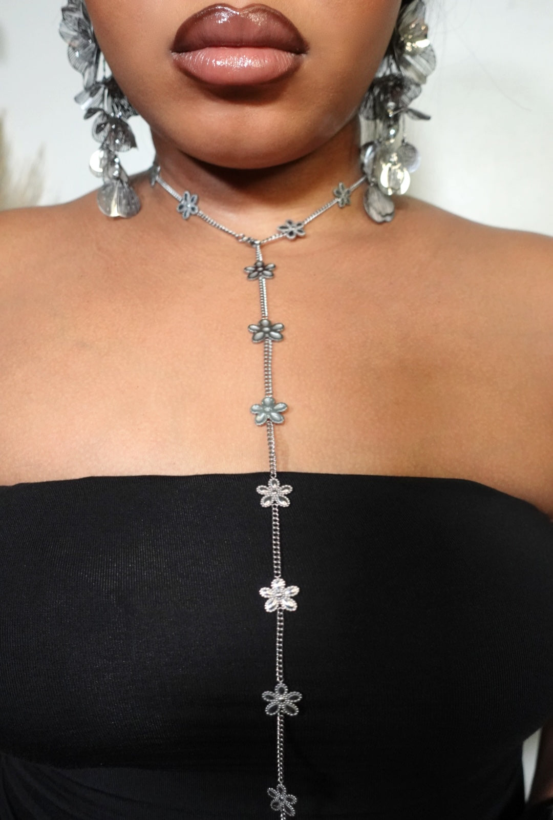 Jolie 17 Hibicus Floret Lariat Y Long Necklace 18K Gold Filled Tarnish Free Jewelry