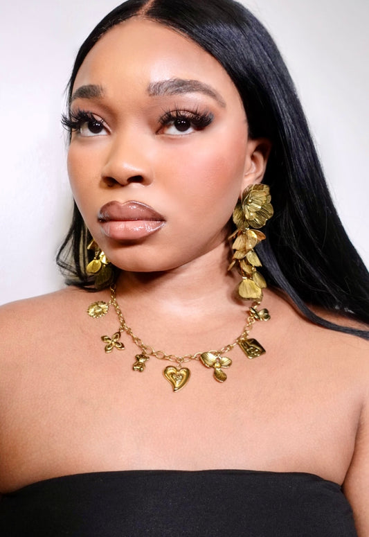 Sapphire Gold Charm Statement Necklace